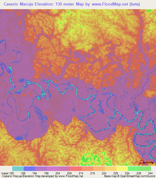 Caserio Macuje,Colombia Elevation Map