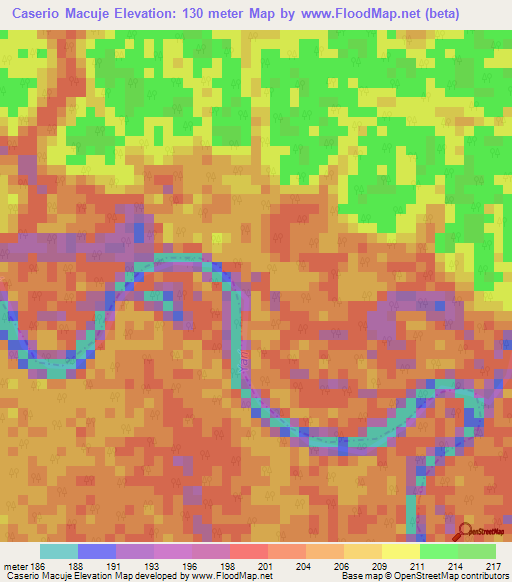 Caserio Macuje,Colombia Elevation Map