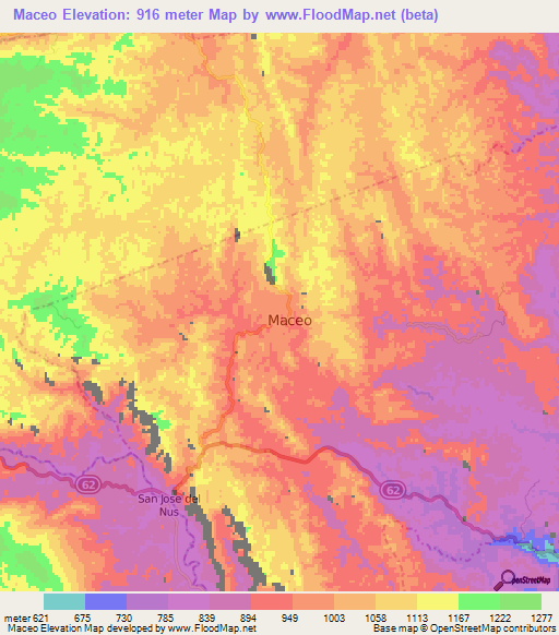 Maceo,Colombia Elevation Map