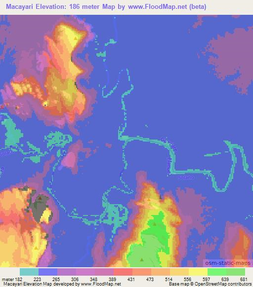 Macayari,Colombia Elevation Map