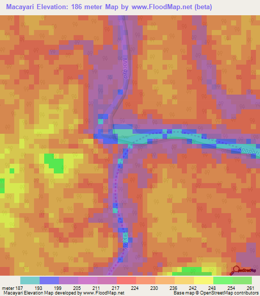 Macayari,Colombia Elevation Map