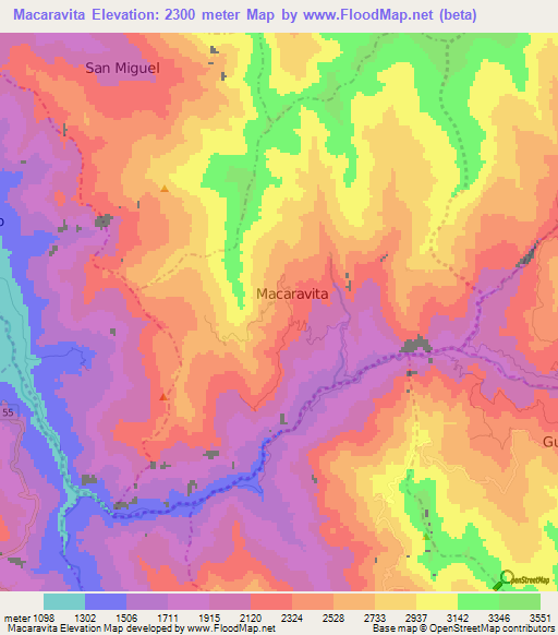 Macaravita,Colombia Elevation Map