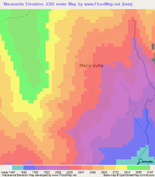 Macaravita,Colombia Elevation Map