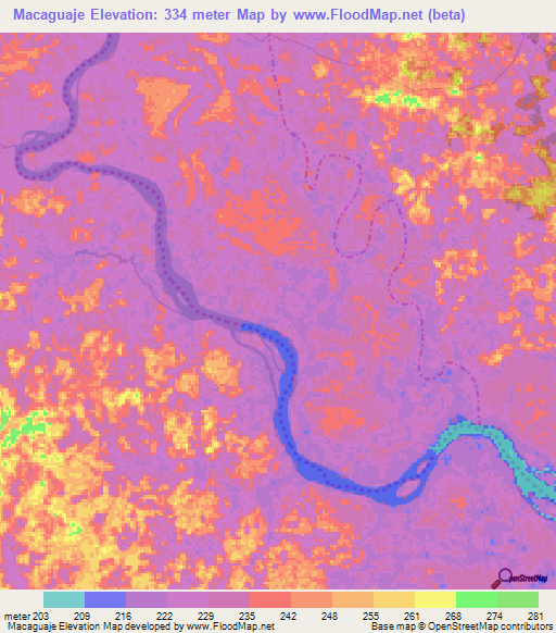 Macaguaje,Colombia Elevation Map