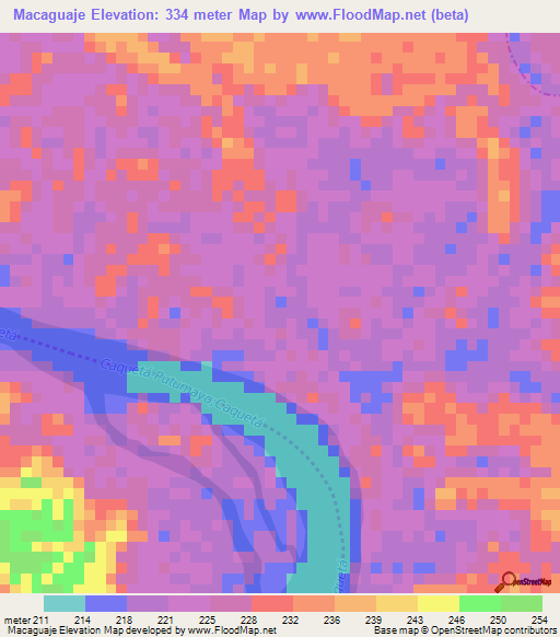 Macaguaje,Colombia Elevation Map