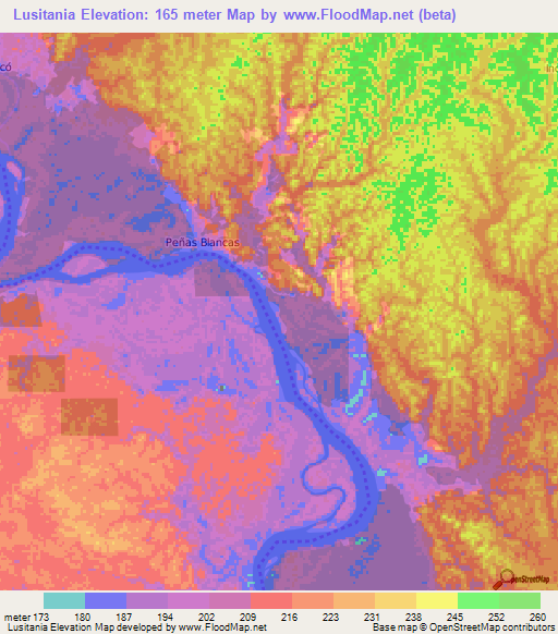 Lusitania,Colombia Elevation Map