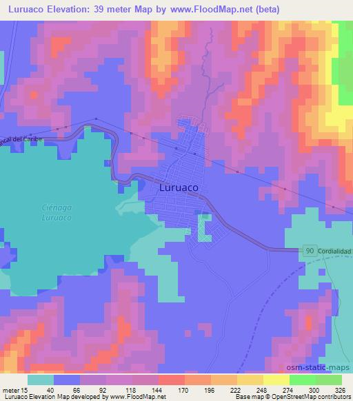 Luruaco,Colombia Elevation Map