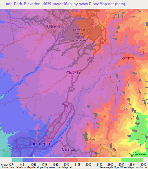 Luna Park,Colombia Elevation Map