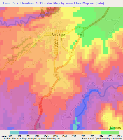 Luna Park,Colombia Elevation Map