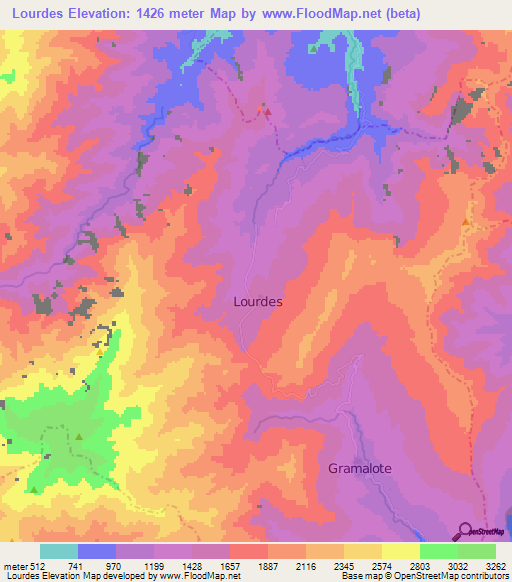 Lourdes,Colombia Elevation Map