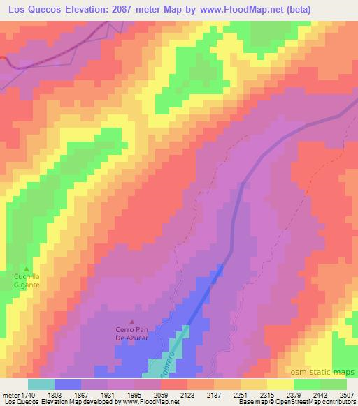 Los Quecos,Colombia Elevation Map