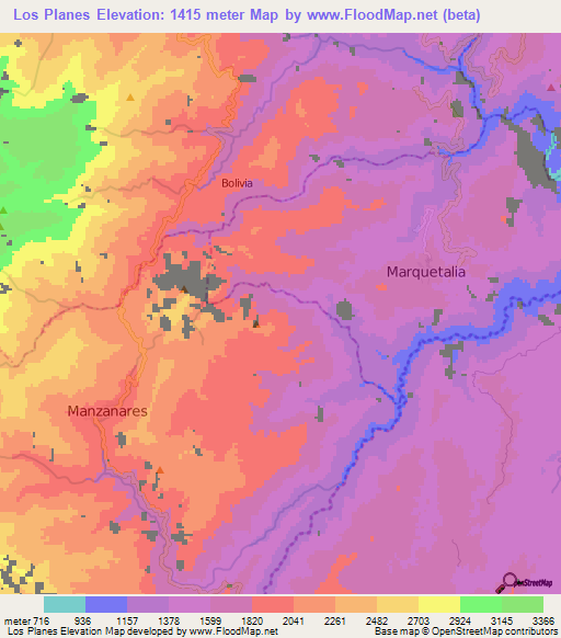 Los Planes,Colombia Elevation Map