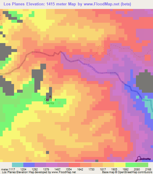 Los Planes,Colombia Elevation Map