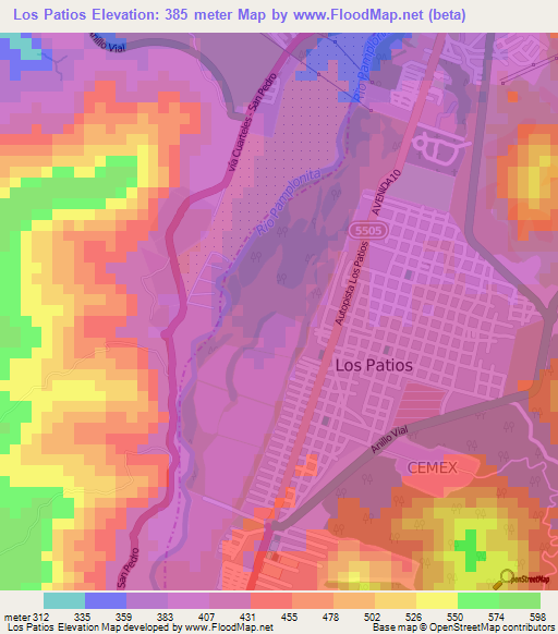 Los Patios,Colombia Elevation Map