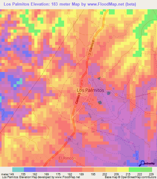 Los Palmitos,Colombia Elevation Map