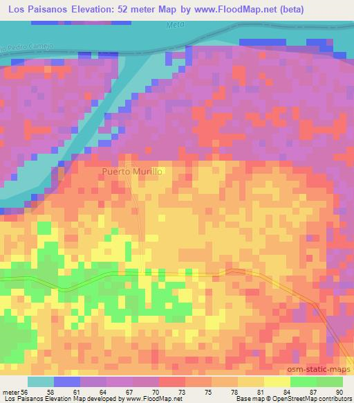 Los Paisanos,Colombia Elevation Map