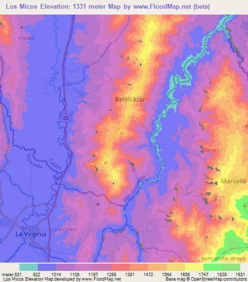 Los Micos,Colombia Elevation Map