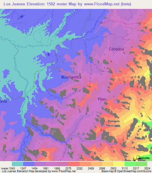 Los Juanes,Colombia Elevation Map