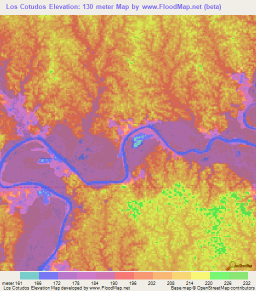 Los Cotudos,Colombia Elevation Map