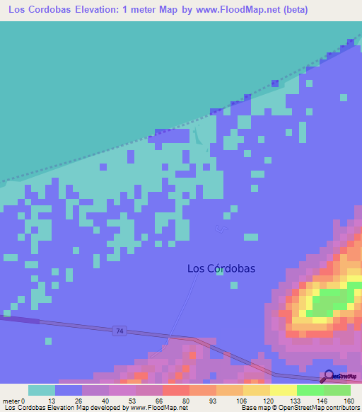 Los Cordobas,Colombia Elevation Map