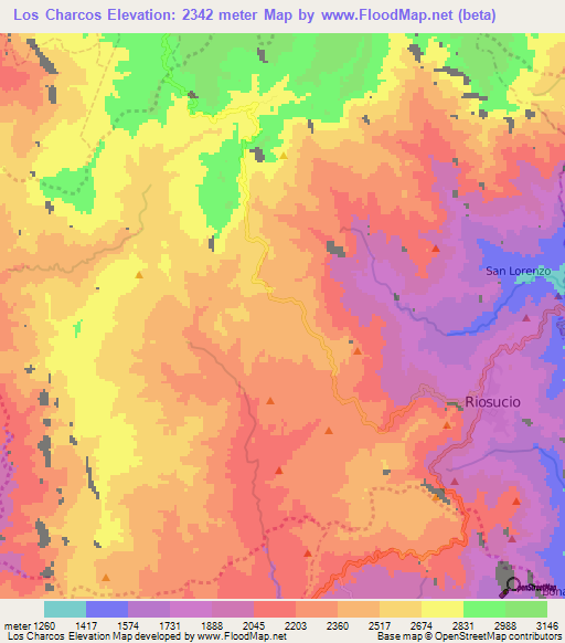 Los Charcos,Colombia Elevation Map