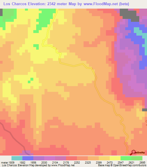 Los Charcos,Colombia Elevation Map