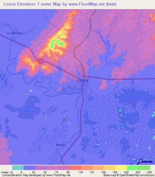 Lorica,Colombia Elevation Map