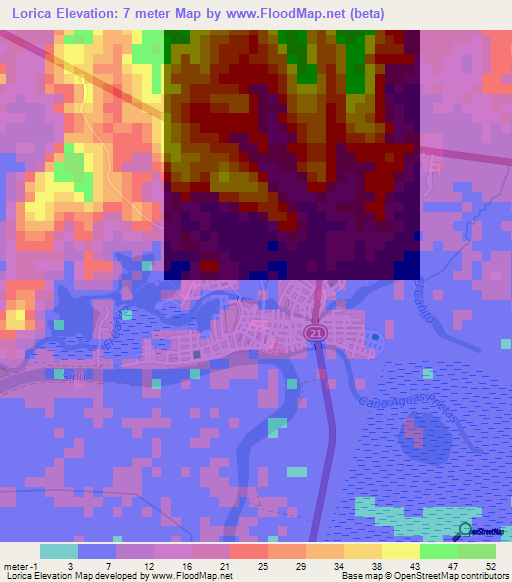 Lorica,Colombia Elevation Map