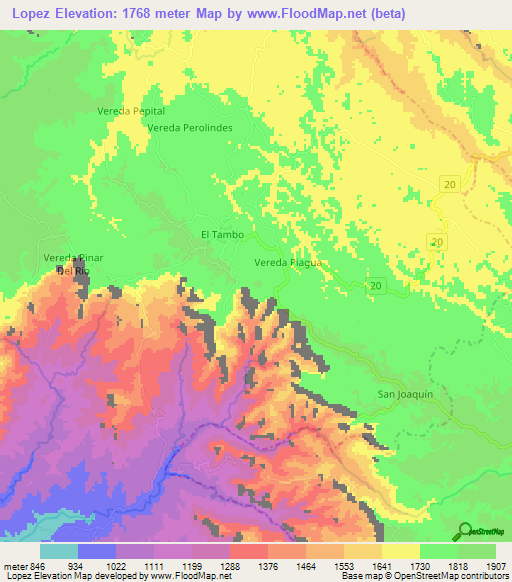 Lopez,Colombia Elevation Map