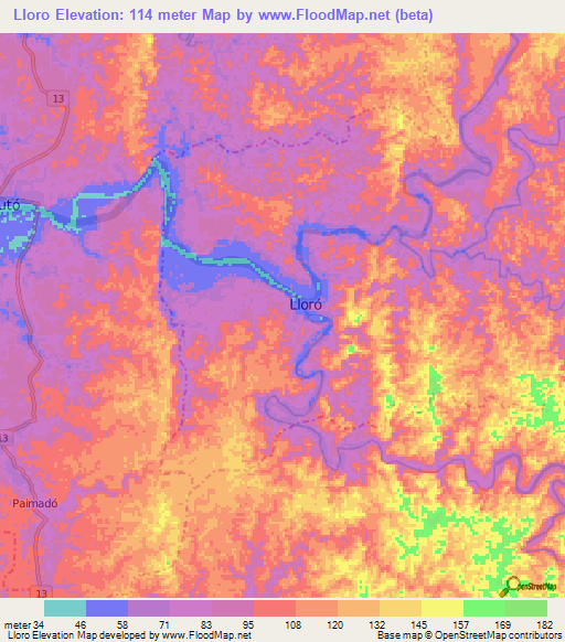 Lloro,Colombia Elevation Map