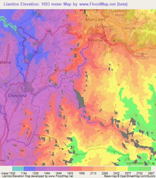 Llanitos,Colombia Elevation Map