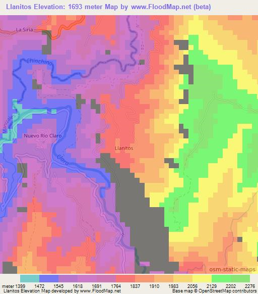 Llanitos,Colombia Elevation Map