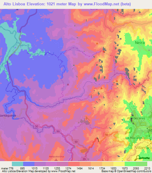 Alto Lisboa,Colombia Elevation Map