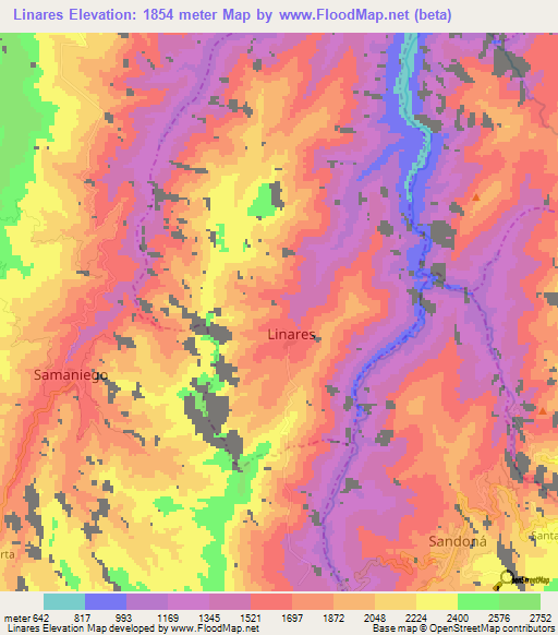 Linares,Colombia Elevation Map