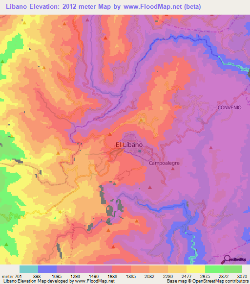 Libano,Colombia Elevation Map