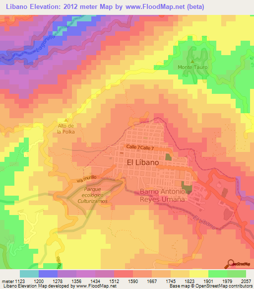 Libano,Colombia Elevation Map