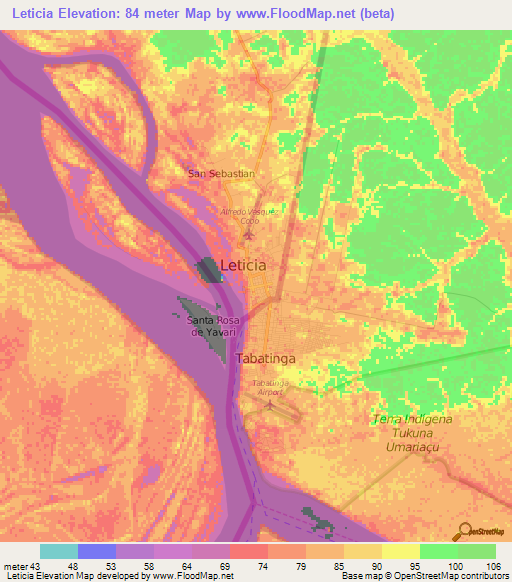 Leticia,Colombia Elevation Map