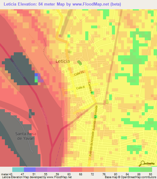 Leticia,Colombia Elevation Map