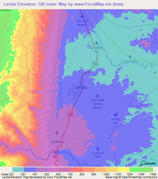 Lerida,Colombia Elevation Map