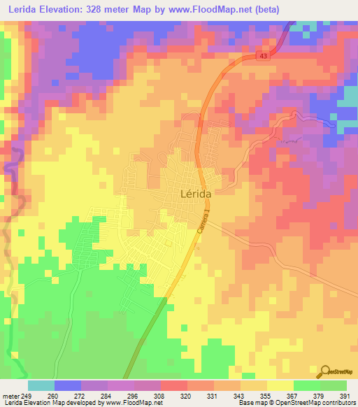 Lerida,Colombia Elevation Map