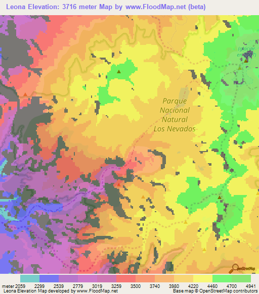 Leona,Colombia Elevation Map