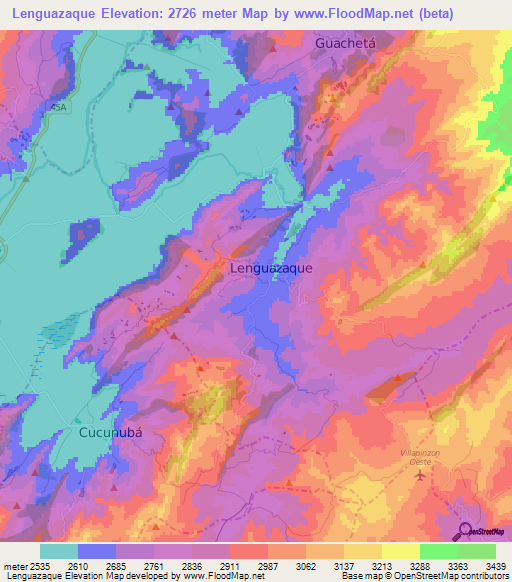 Lenguazaque,Colombia Elevation Map