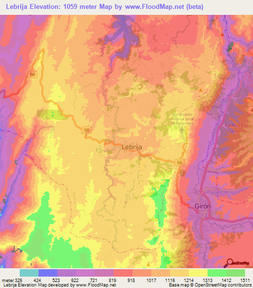 Lebrija,Colombia Elevation Map