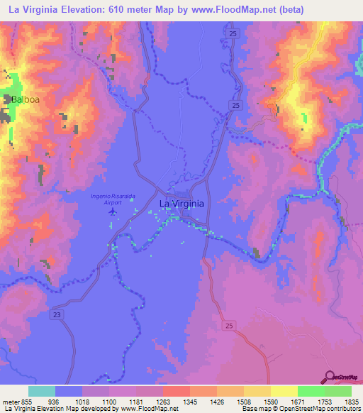 La Virginia,Colombia Elevation Map