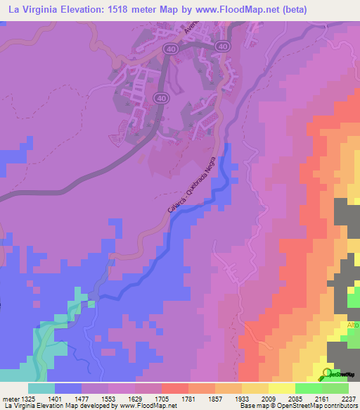 La Virginia,Colombia Elevation Map