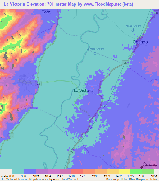 La Victoria,Colombia Elevation Map