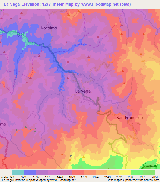 La Vega,Colombia Elevation Map