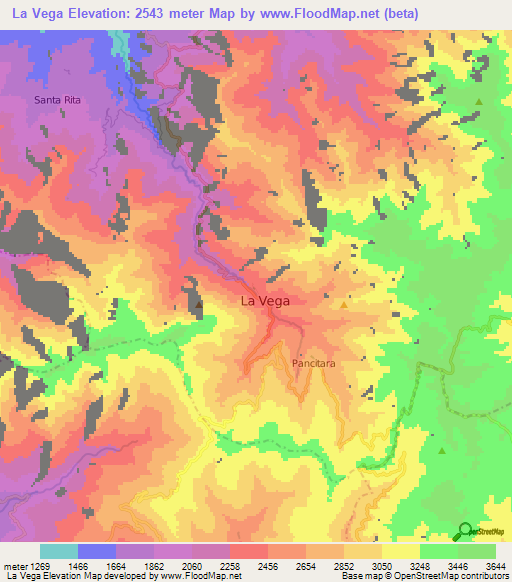 La Vega,Colombia Elevation Map