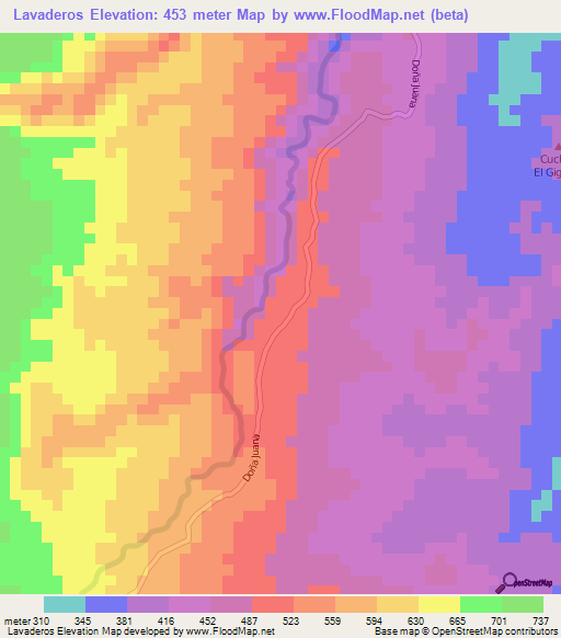 Lavaderos,Colombia Elevation Map