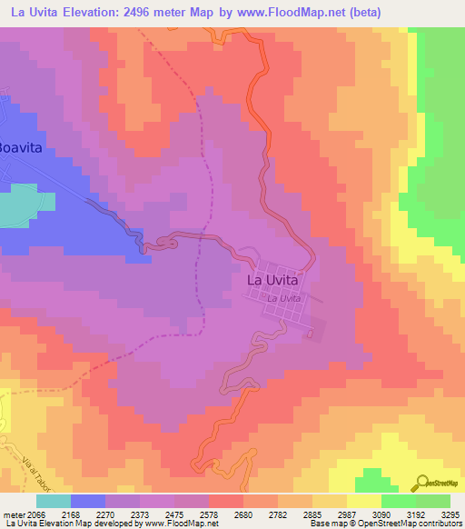 La Uvita,Colombia Elevation Map